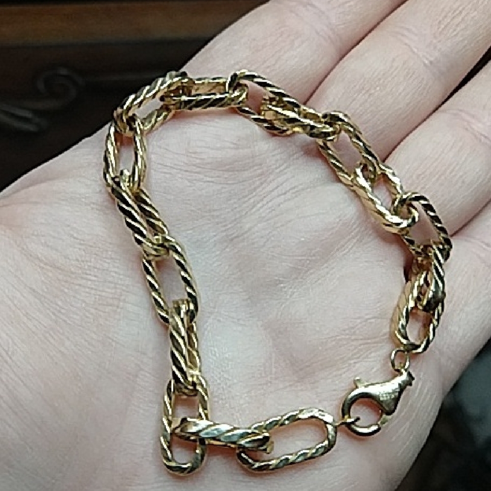 Gold Plated 925 Sterling Silver Textured Chain Bracelet Ak Turkey
